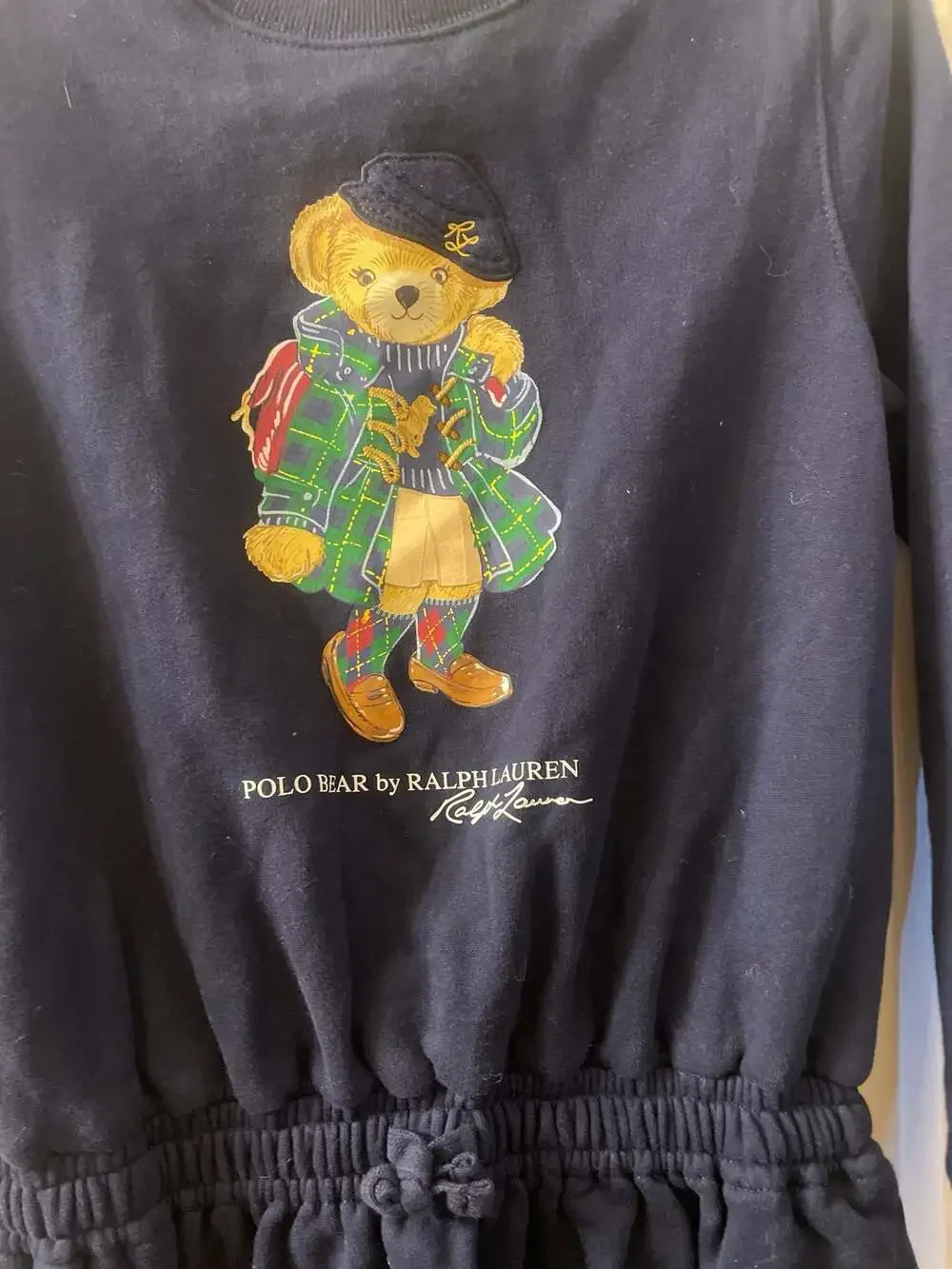 Polo Ralph Lauren Girls Navy Blue Polo Bear Fleece Sweatshirt Dress M (8-10)